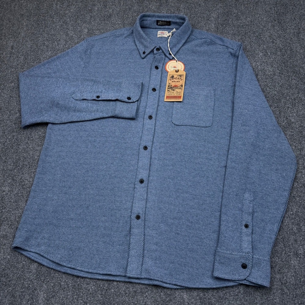 NEW Faherty Legend Sweater Shirt Men's XXL Glacier Blue Twill Button Down Soft